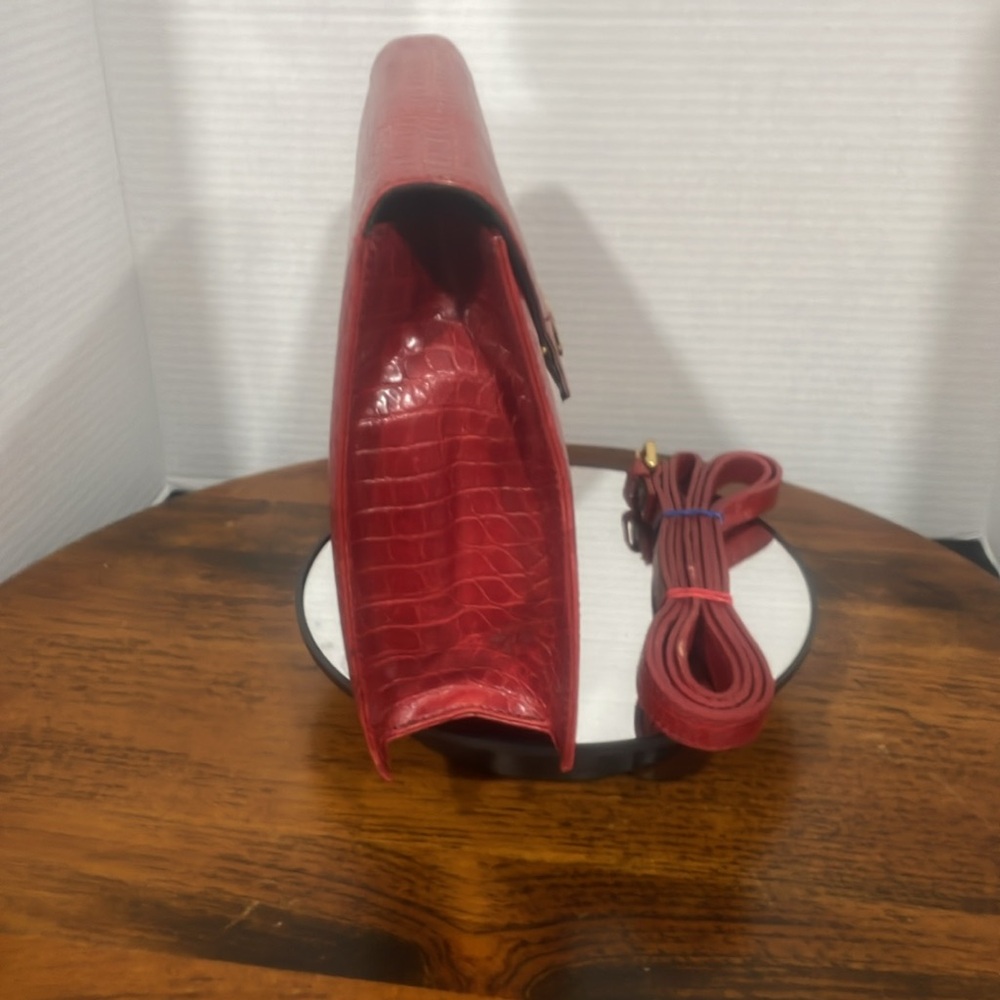 Albert Nipon Vintage Purse Red Faux Alligator Asy… - image 3